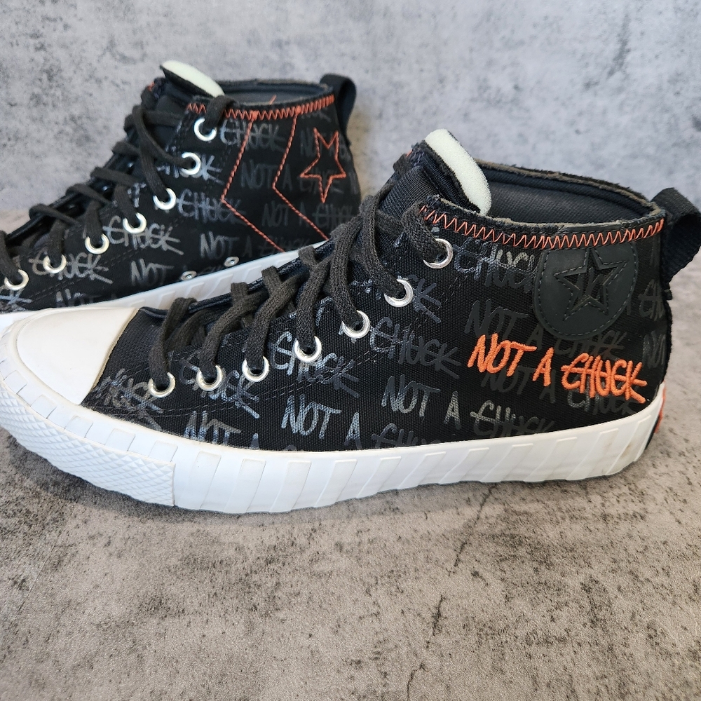 Converse Black Canvas High-Top Sneakers with Orange Stitching